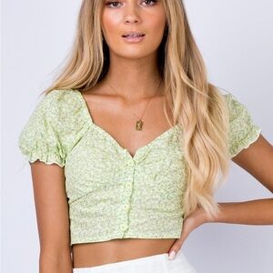 Princess Polly Light Green Floral Crop Top Laguna